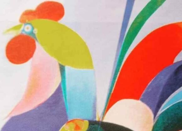 Obra “Galo” de Aldemir Martins com cores vibrantes e formas estilizadas