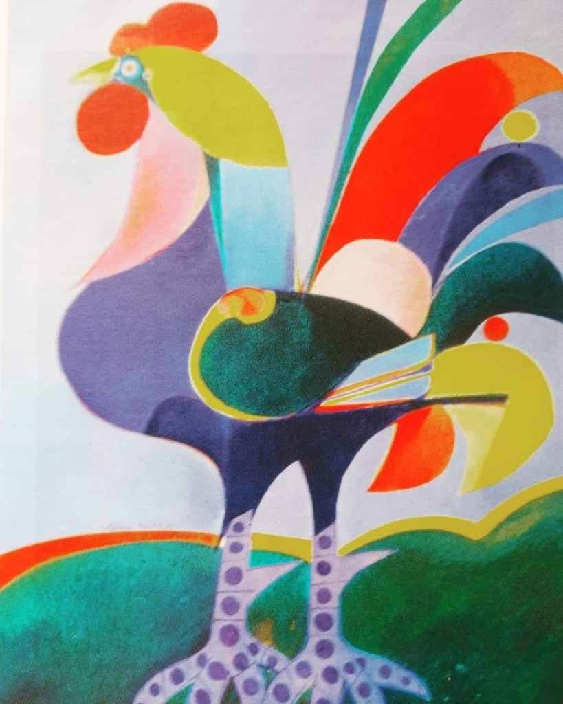 Obra “Galo” de Aldemir Martins com cores vibrantes e formas estilizadas