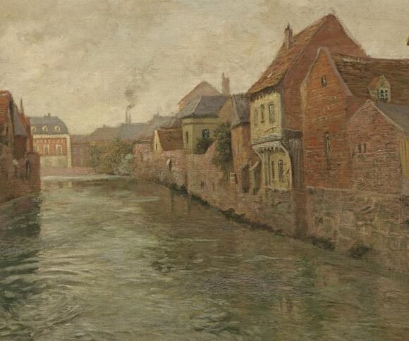 Pintura impressionista de Frits Thaulow retratando o rio em Abbeville, 1894