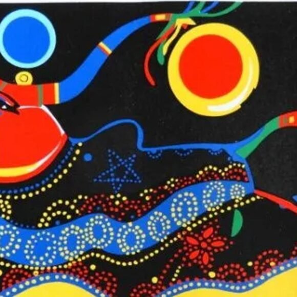 Obra “Bumba Meu Boi” de Aldemir Martins com cores vibrantes e símbolos da cultura nordestina