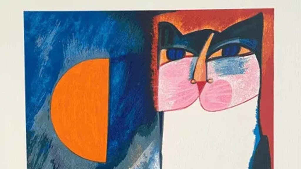 Obra “Gatos – pai e filho” de Aldemir Martins com elementos simbólicos e expressivos