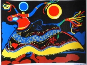 Obra “Bumba Meu Boi” de Aldemir Martins com cores vibrantes e símbolos da cultura nordestina