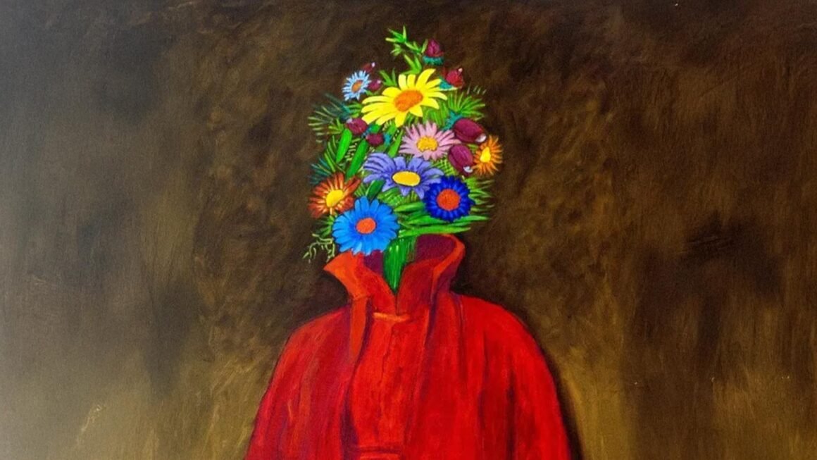 Obra surrealista “Florista Espanhola” de Antonio Peticov com flores no lugar do rosto.